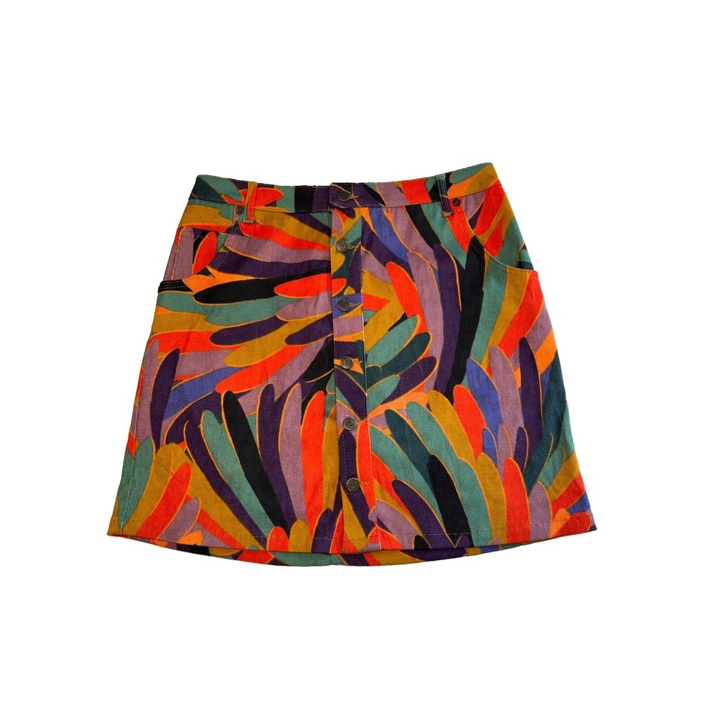 Farm‎ Rio Kiki Multi Color Corduroy Button Up Mini Skirt Size Large